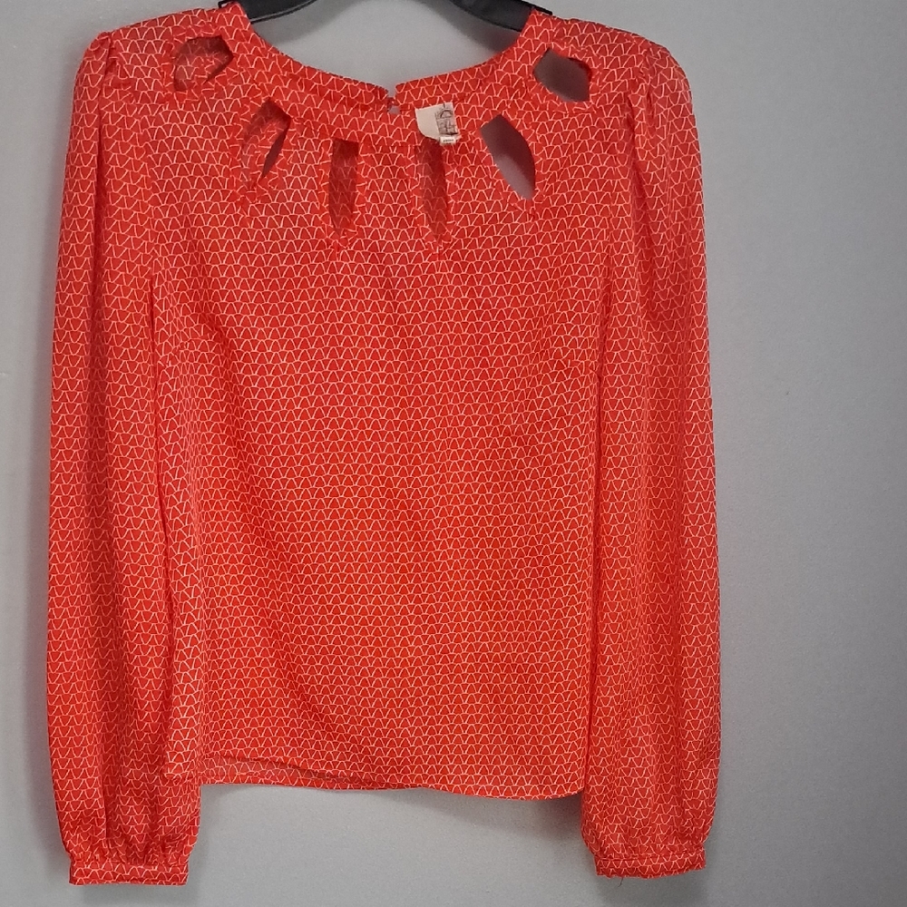 Anthropologie Womens Cut Out   Orange Pattern Balloon Sleeve Blouse Sz Medium